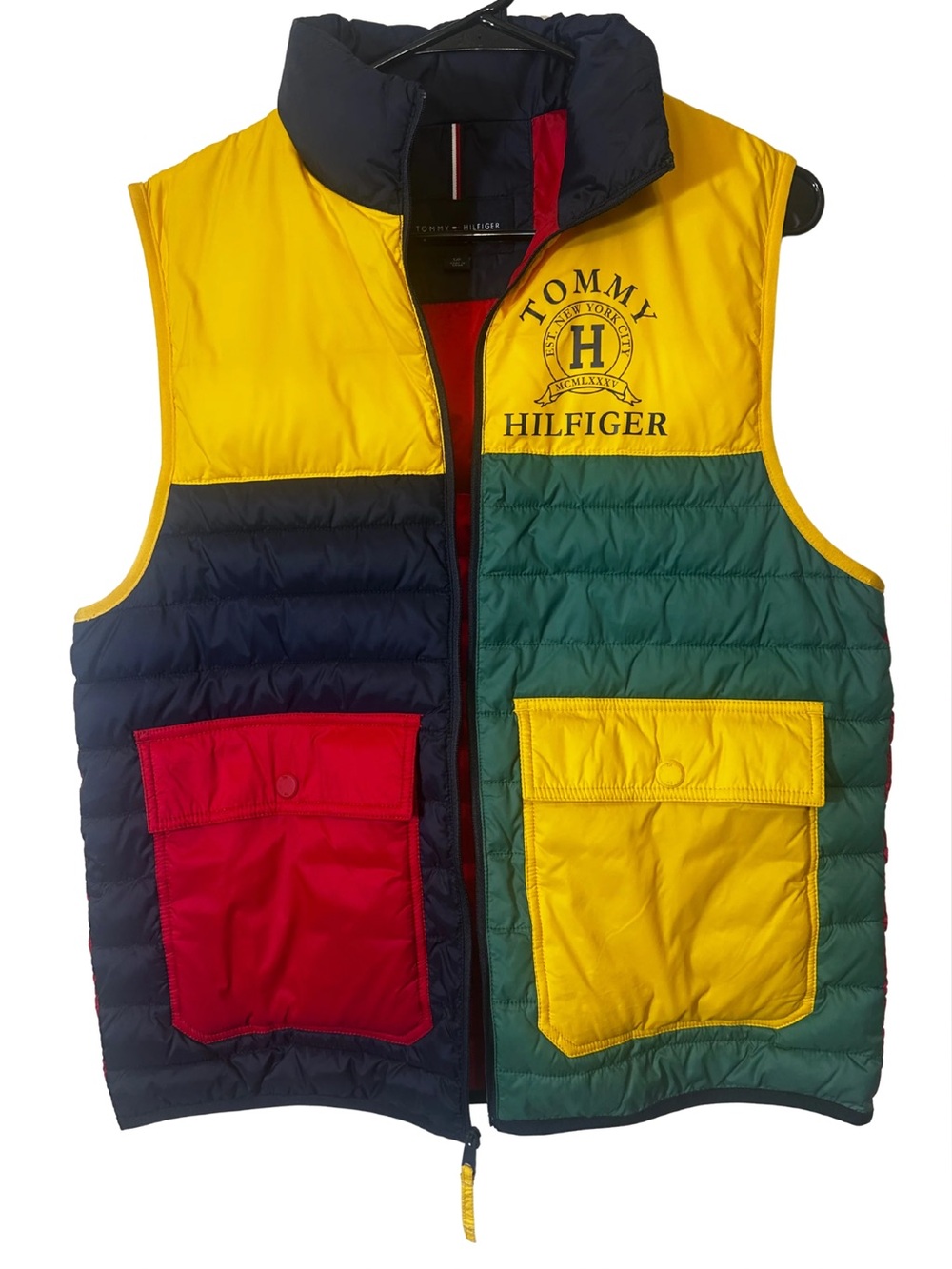 Tommy Hilfiger Multi-Color Colorblock Puffer Vest - Yellow, Navy, Green, Red